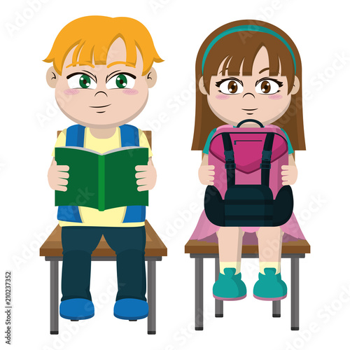 boy and gril sitting chair with utensils