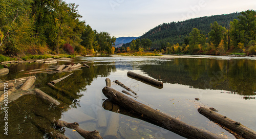 Wenatchee River with floating logs