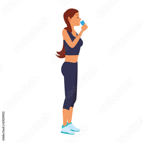 Fitness woman drinking water vector illustration graphic design