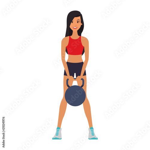 Fitness woman kettlebell vector illustration graphic design