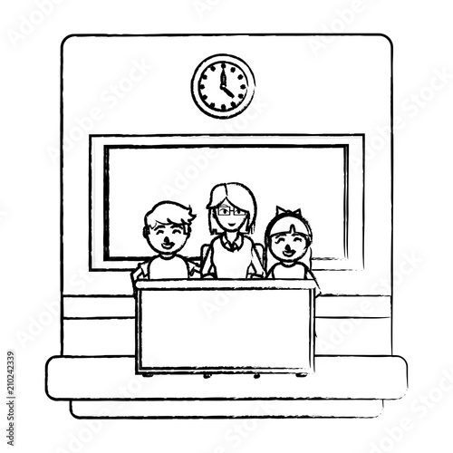 grunge teacher explain students activities in her desk
