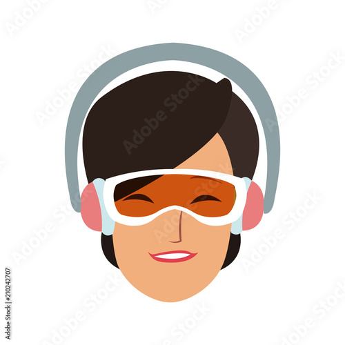 Woman with googles and winter earphones vector illustration graphic design