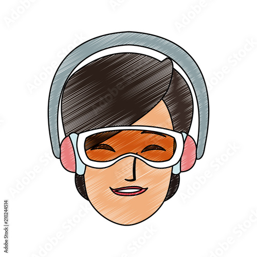 Woman with googles and winter earphones