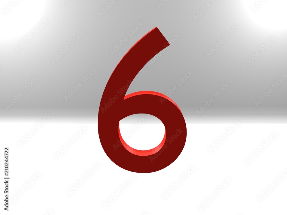 Numero seis color rojo en fondo blanco Numero seis color rojo en fondo blanco