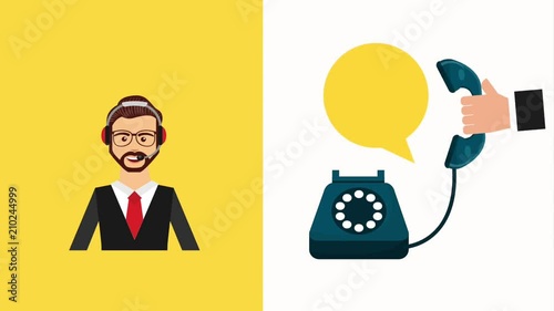 call center operator hand with telephone customer service