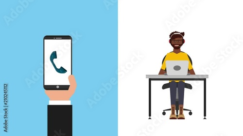 operator working at desk smartphone online customer service animation hd