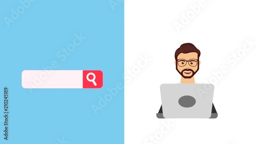 man with laptop shopping online customer service animation hd