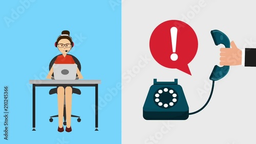 operator agent woman in headset working telephone support customer service animation hd