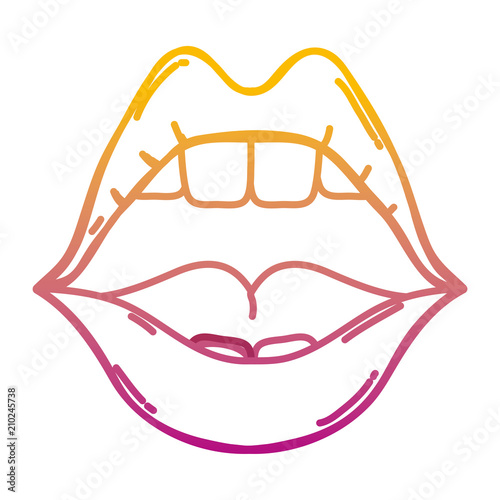degraded line open mouth with teeth and beauty lips
