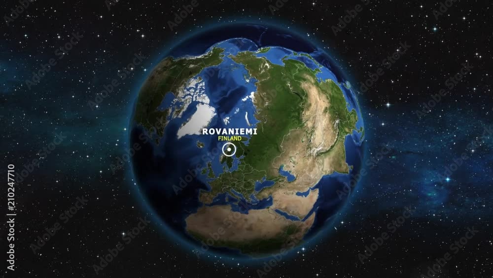 FINLAND ROVANIEMI ZOOM IN FROM SPACE