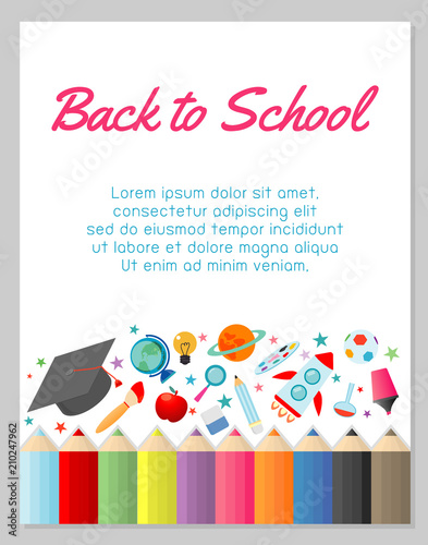 education object on back to school background, back to school, education concept, Template for advertising brochure, your text ,Vector Illustration