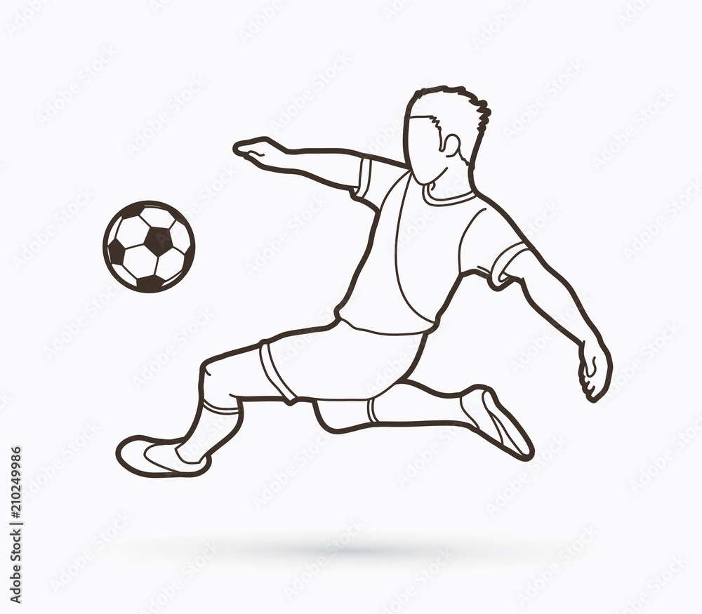 Soccer player somersault kick , overhead kick action outline graphic vector