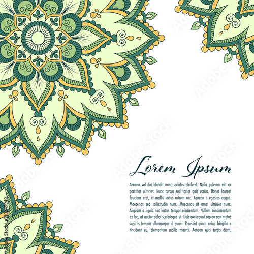 Ethnic mandala decorative background. Greeting card or invitation template. Hand drawn vector illustration