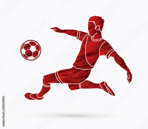 Soccer player somersault kick , overhead kick action designed using grunge brush graphic vector