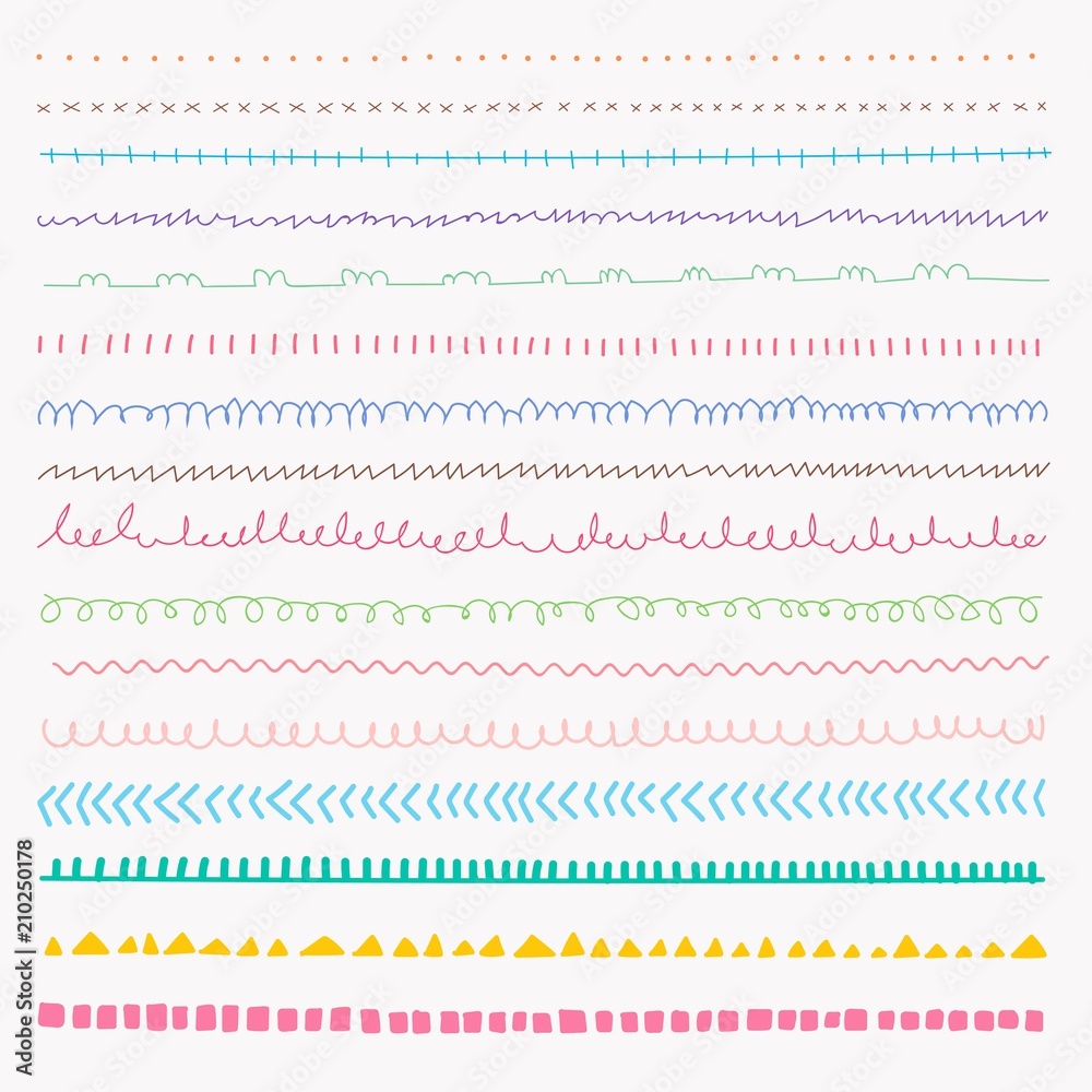 Set Of Colorful line grunge hand drawn textures.