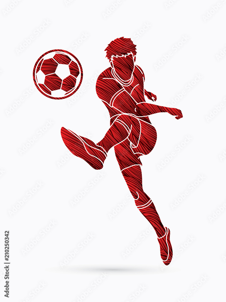 Soccer player shooting a ball action designed using grunge brush graphic vector.