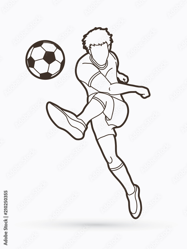 Soccer player shooting a ball action outline graphic vector