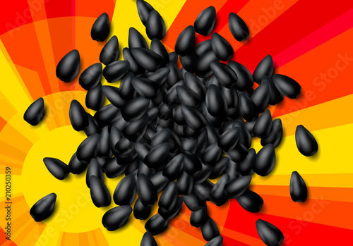 Sunflower seeds background with heap of black grains
