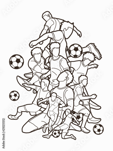 Soccer player team composition outline graphic vector.