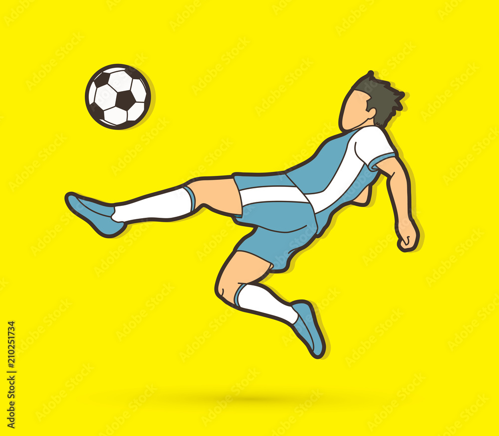 Soccer player somersault kick , overhead kick action graphic vector