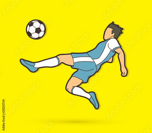 Soccer player somersault kick   overhead kick action graphic vector