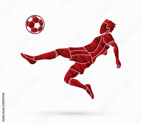 Soccer player somersault kick , overhead kick action designed using grunge brush graphic vector