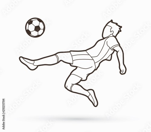 Soccer player somersault kick   overhead kick action outline graphic vector