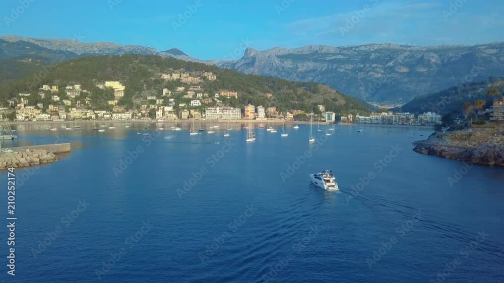 Aerial view of a sailboat near the coast of Majorca, Spain Aerial view of a sailboat near the coast of Majorca, Spain