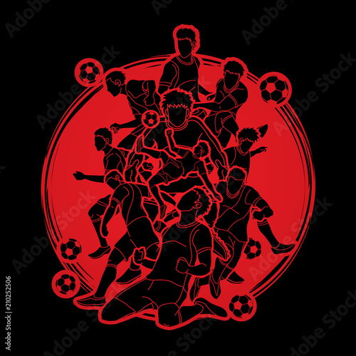 Soccer player team composition designed on sunlight background graphic vector.