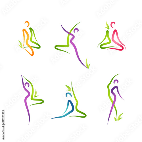 Vector set of 6 colorful figures with plant elements