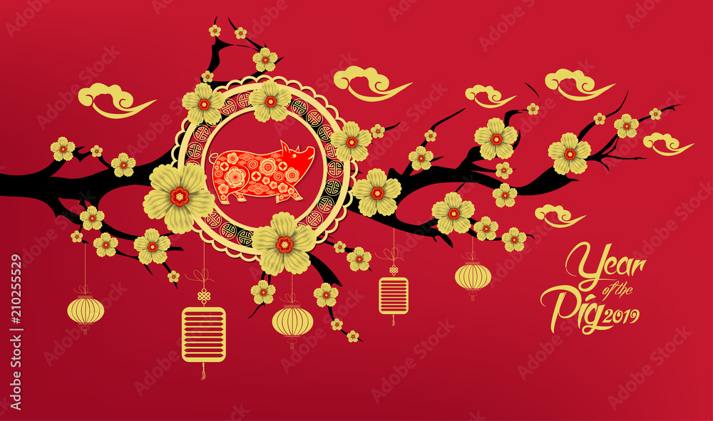 Happy Chinese New Year 2019 year of the pig paper cut style. Zodiac sign for greetings card, flyers, invitation, posters, brochure, banners, calendar Happy Chinese New Year 2019 year of the pig paper cut style. Zodiac sign for greetings card, flyers, invitation, posters, brochure, banners, calendar