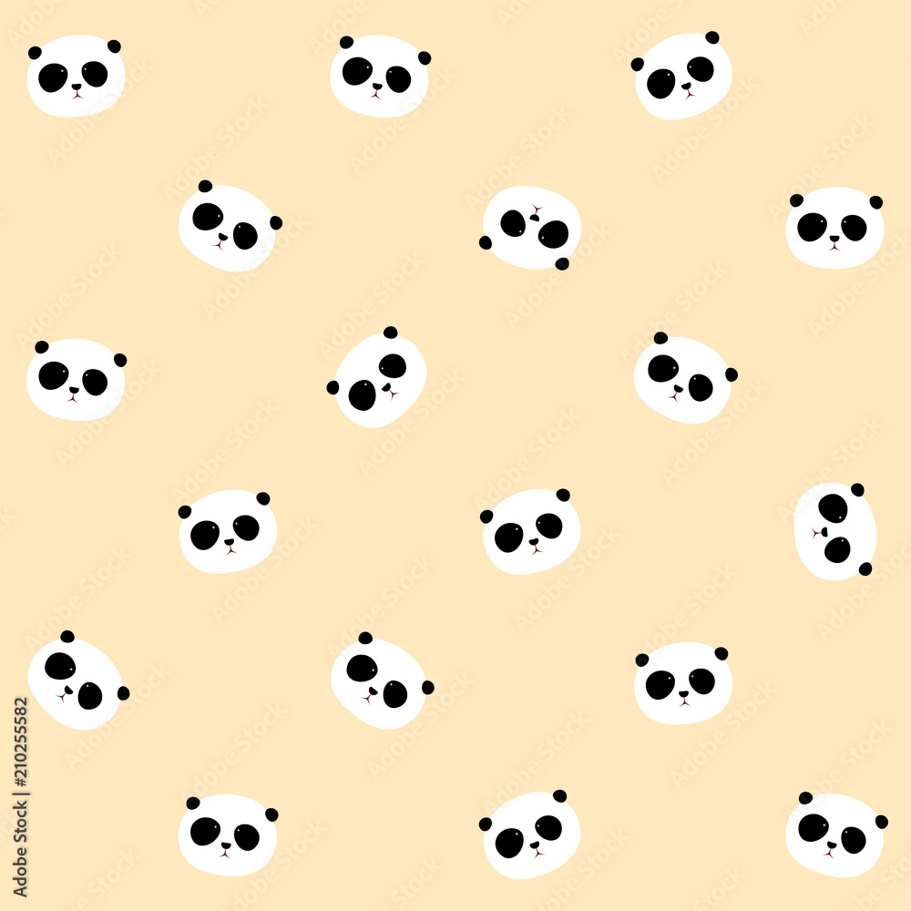 Seamless Vector Pattern: Panda head pattern on light yellow / orange background Seamless Vector Pattern: Panda head pattern on light yellow / orange background