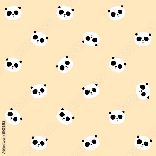 Seamless Vector Pattern: Panda head pattern on light yellow / orange background