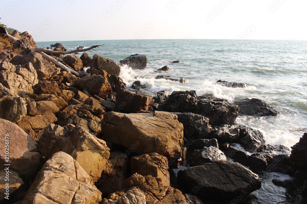 Coast rocks at Nang Phaya Hill Scenic Point, Gulf of Thailand, Chanthaburi Province, Thailand