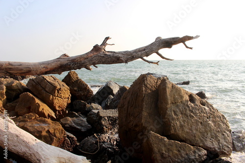 Coast rocks at Nang Phaya Hill Scenic Point, Gulf of Thailand, Chanthaburi Province, Thailand