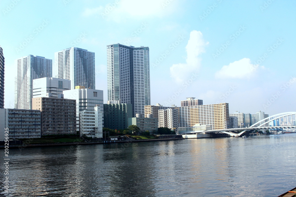 Tokyo building view from the kachidoki bridge, Tokyo, Japan
