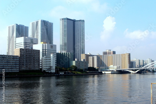 Tokyo building view from the kachidoki bridge  Tokyo  Japan