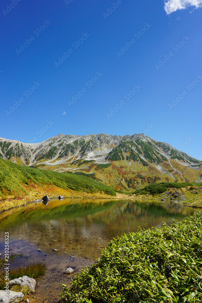 Tateyama mountain peak and Mikurigakei pond.  立山連峰とみどりが池　日本三大霊山　富山県立山町　　