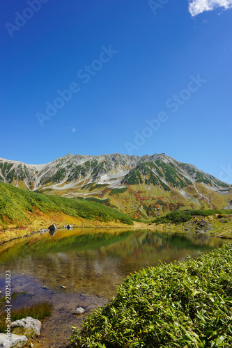 Tateyama mountain peak and Mikurigakei pond. 立山連峰とみどりが池 日本三大霊山 富山県立山町 