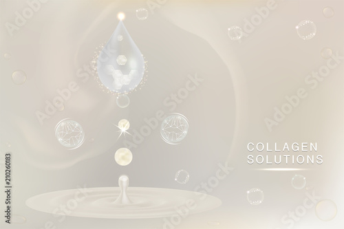 White Collagen Serum drop, cosmetic advertising background ready to use, luxury skin care ad, Illustration 3d vector.	