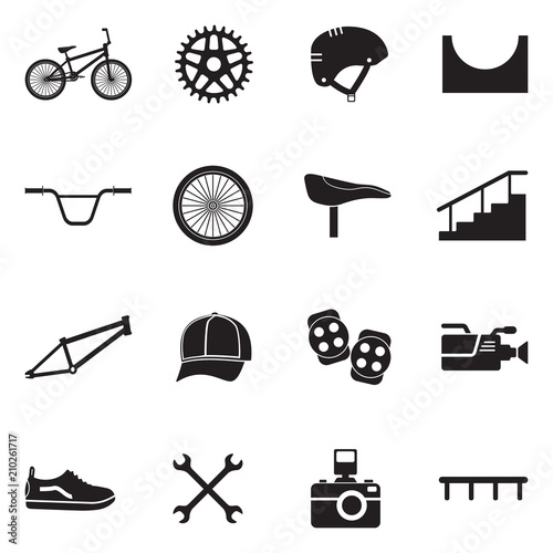 BMX Icons. Black Flat Design. Vector Illustration.