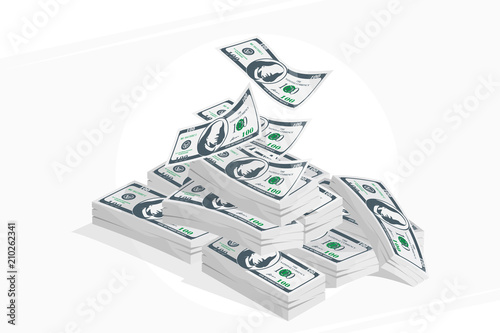 Bundle of money in isometric. A lot of banknotes on a light background. Flat vector illustration EPS10