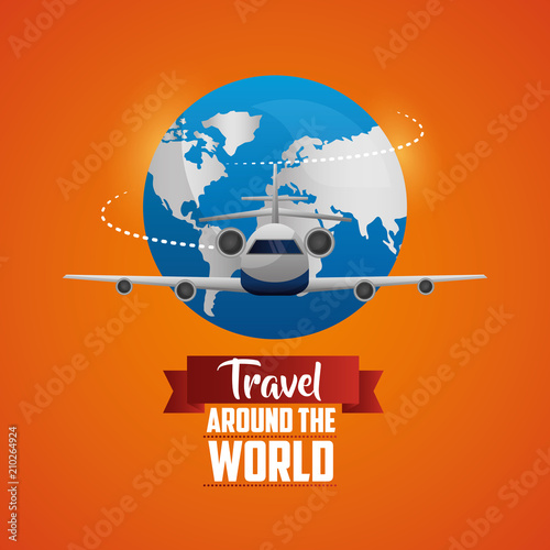 travel around the world world airplane coming vector illustration