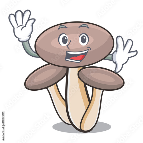Waving honey agaric mushroom character cartoon