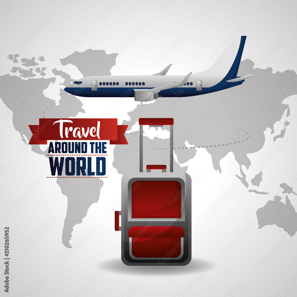 travel around the word airplane suitcase map