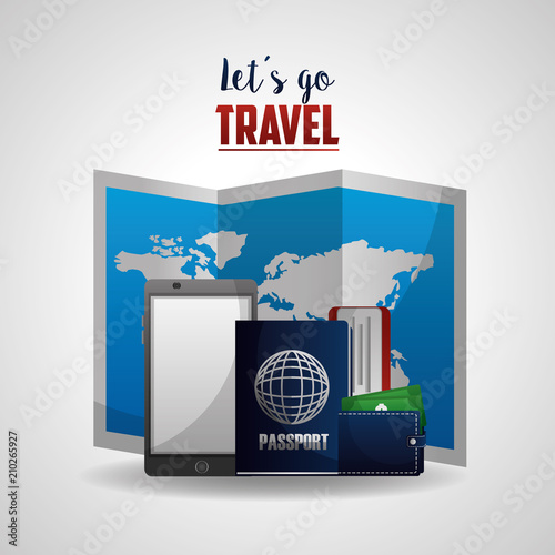 travel phone map passport wallet and ticket vector illustration