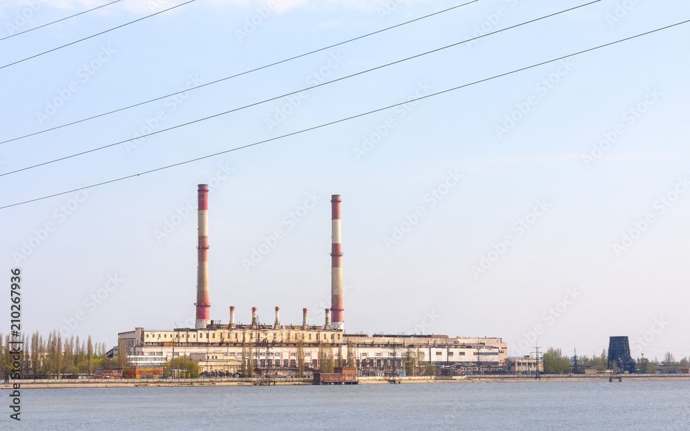 Novovoronezhskaya nuclear power station on riverside. Voronezhskaya region, Russia.