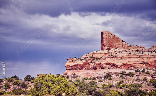 Vintage toned picture of rock formations in the Canyonlands National Park, Island in the Sky region, Utah, USA.