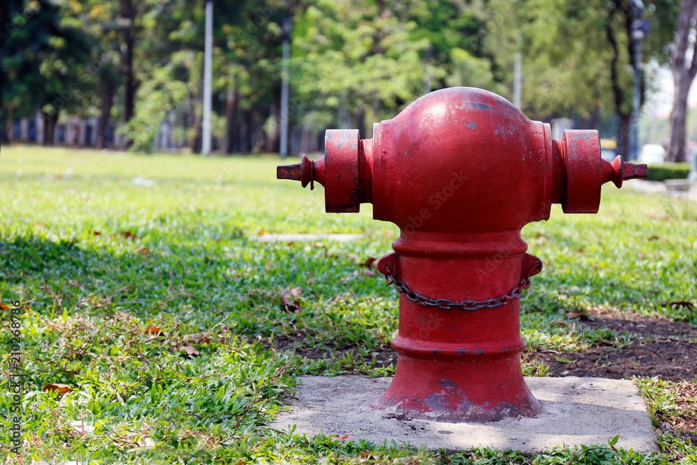 Fire Hydrant Red color of thai on Garden, sidewalk Fire Hydrant Red color of thai on Garden, sidewalk