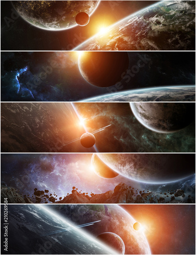 Fototapeta Naklejka Na Ścianę i Meble -  Panorama of distant planet system in space 3D rendering elements of this image furnished by NASA